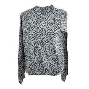 New Monrow Vintage Black Leopard Mock Turtleneck Cotton Cashmere Sweater M